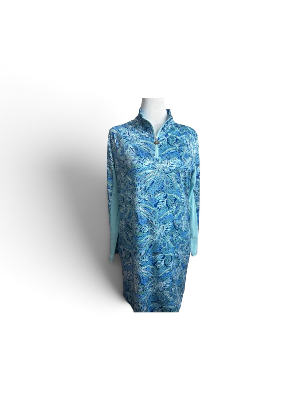 Stella Parker tropical Blue Floral print Long-Sleeve dress size large